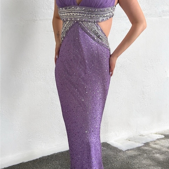Vintage 100% silk Elegant Purple Gown crystal fairycore luxury glam 4 prom - Picture 3 of 15